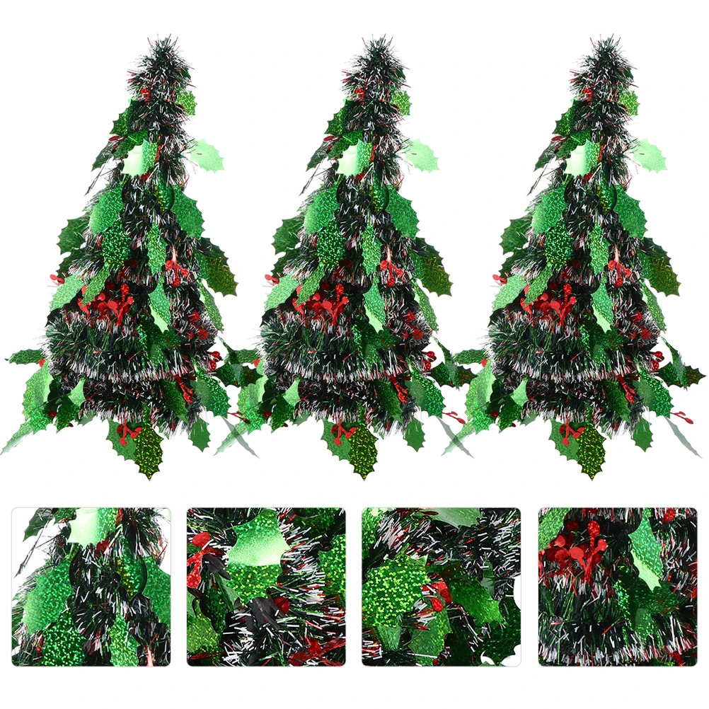 

3 Pcs Mini Christmas Tree Garlands Xmas Decoration Artificial Plastic Showcase Layout Prop Lifelike Craft Desktop