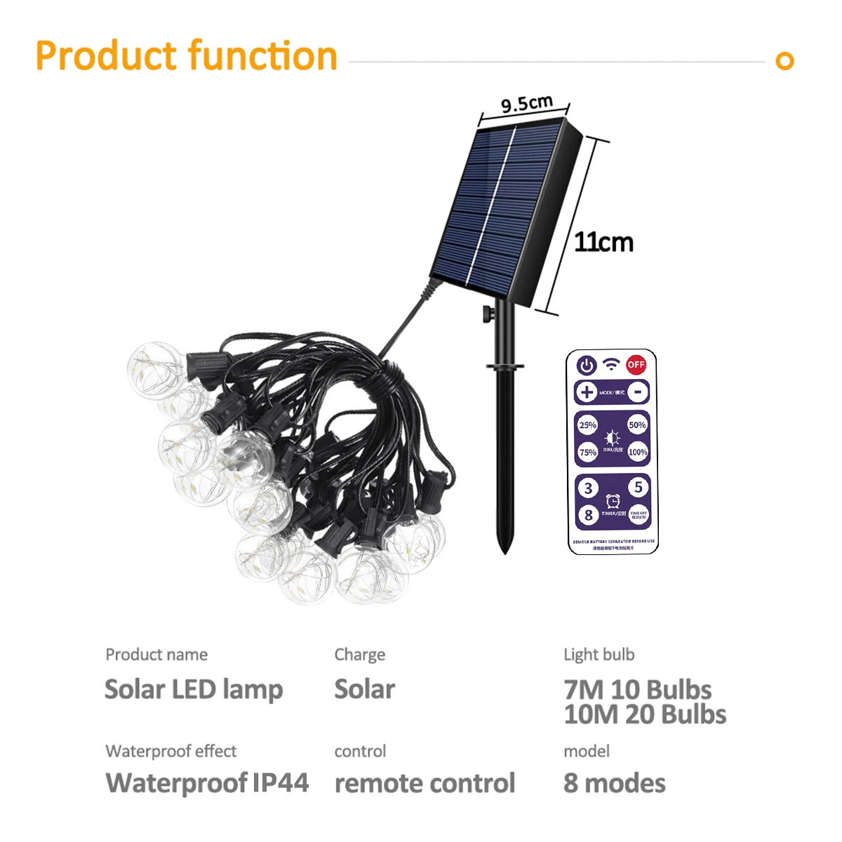 Lampu tali LED luar ruangan, lampu tali bola dunia G40 untuk dekorasi pesta balkon beranda luar halaman belakang, 8 mode, dengan kendali jarak jauh