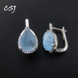 CSJ Natural Aquamarine Earrings Sterling 925 Silver Beryl Larimar Malachite Pear 8*12mm for Women Birthday Party Jewelry Gift