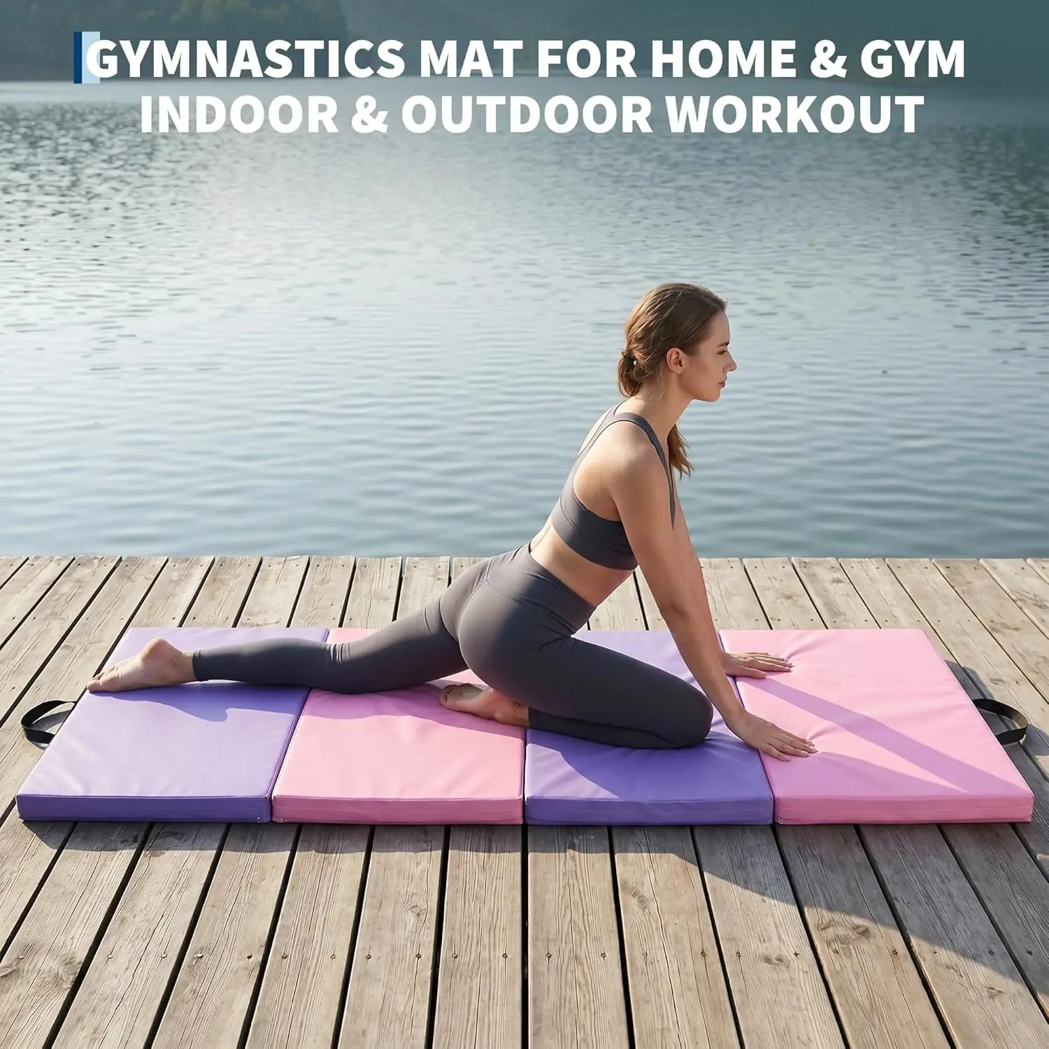 

6x3 Ft Portable Four-Fold Gymnastics Mat, 2 inch Thick Tumbling & Exercise Pad, Folding Floor Mat for Home Workouts, Yoga, Pilates, Aerobics and Martial Arts Training