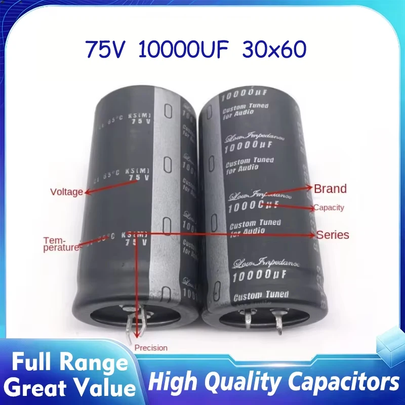 

20PCS 75V10000UF 30X60mm Nichicon dedicated to KS Audio Fever Through Hole Aluminum Electrolytic Capacitor 10000UF 75V 30*60MM