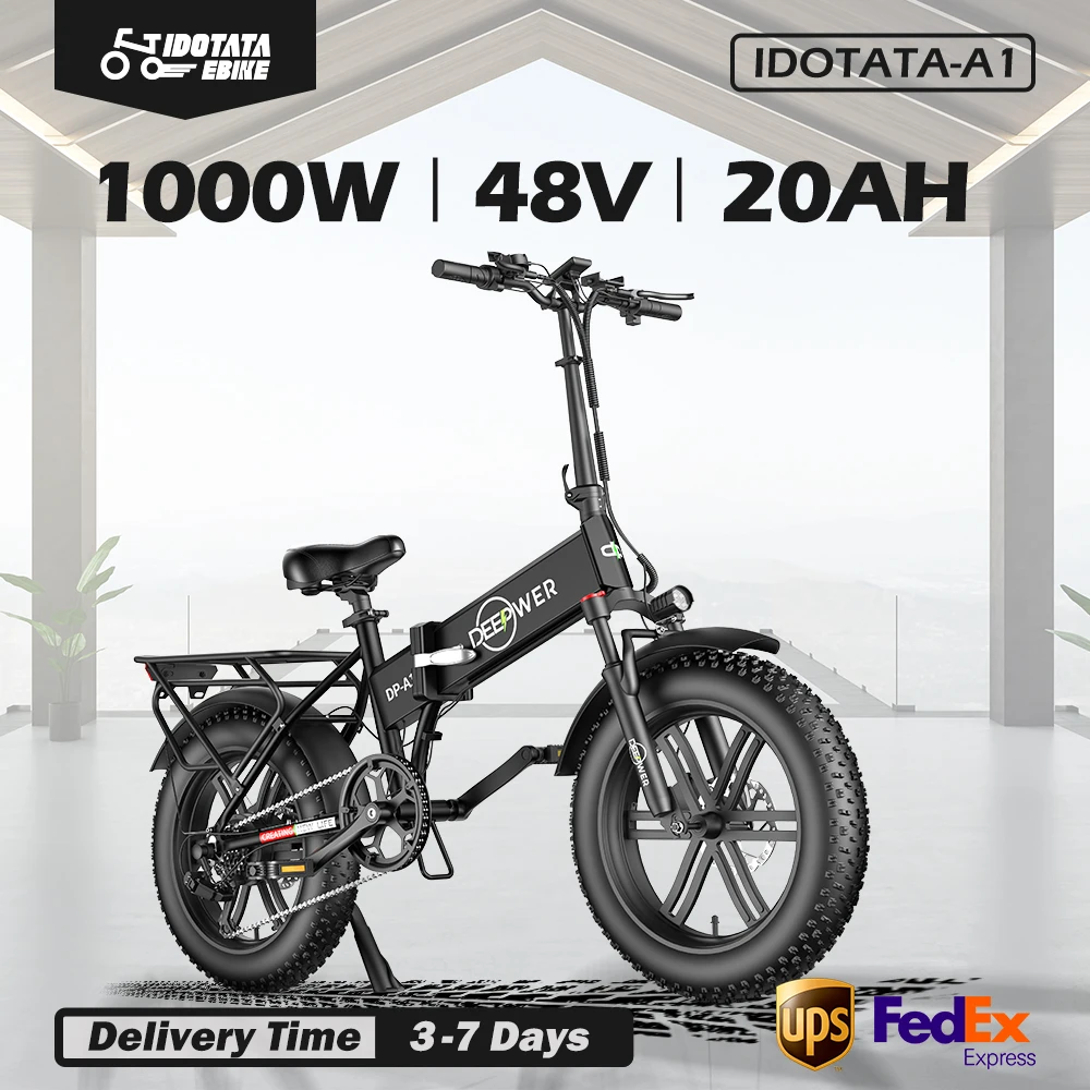 IDOTATA Electric Bike for Adults, Peak 1000W Foldable E-Bike 35mph 35-50 Miles 48V 20AH Mountain Folding 20‘’Electric Bicycle