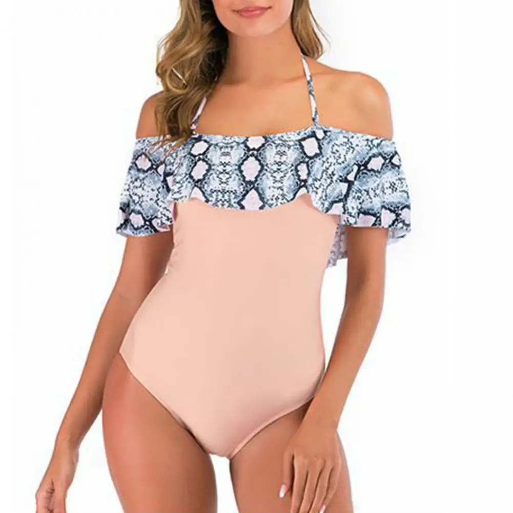 Beach wear Monokini-Badeanzug mit Blumen druck und Rüschen besatz für schnell trocknende einteilige Bade bekleidung in S-Form