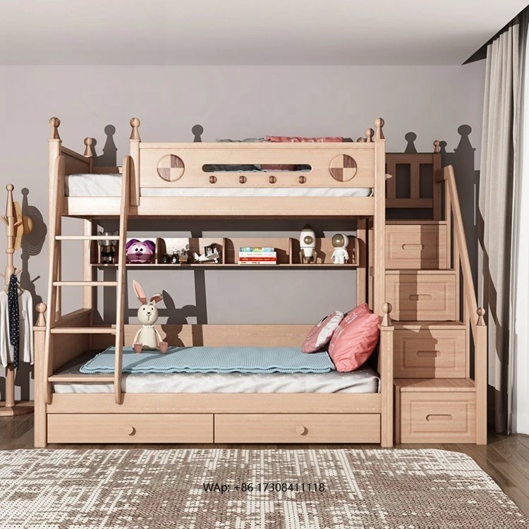 

Bed with Stairs Storage Hot Sale Furniture Double-Decker Solid Wood Children's Bed