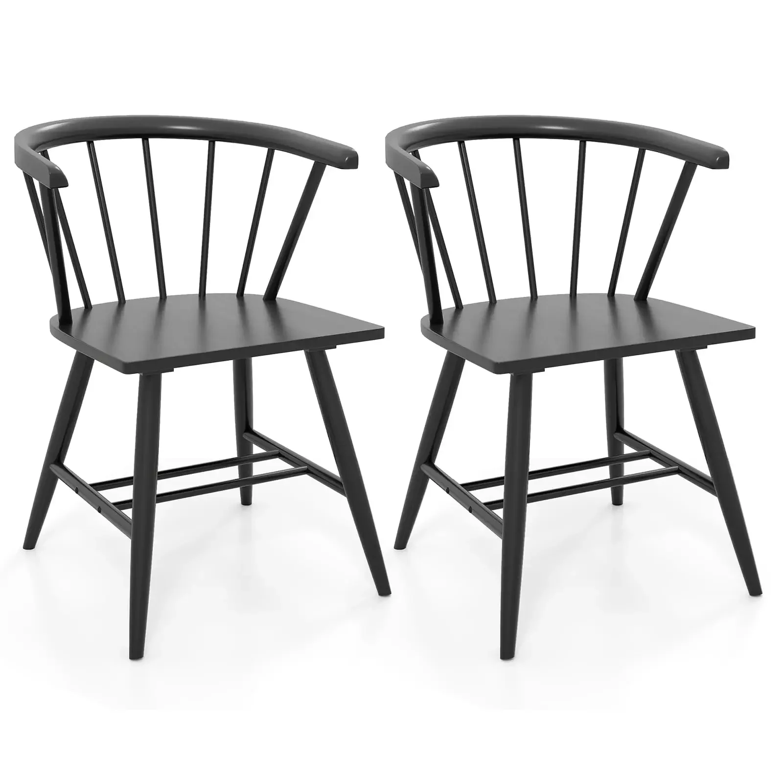 

2 Pack Black Windsor Dining Chairs Solid Rubber Wood Mid Century Modern Armchair For Kitchen Restaurant