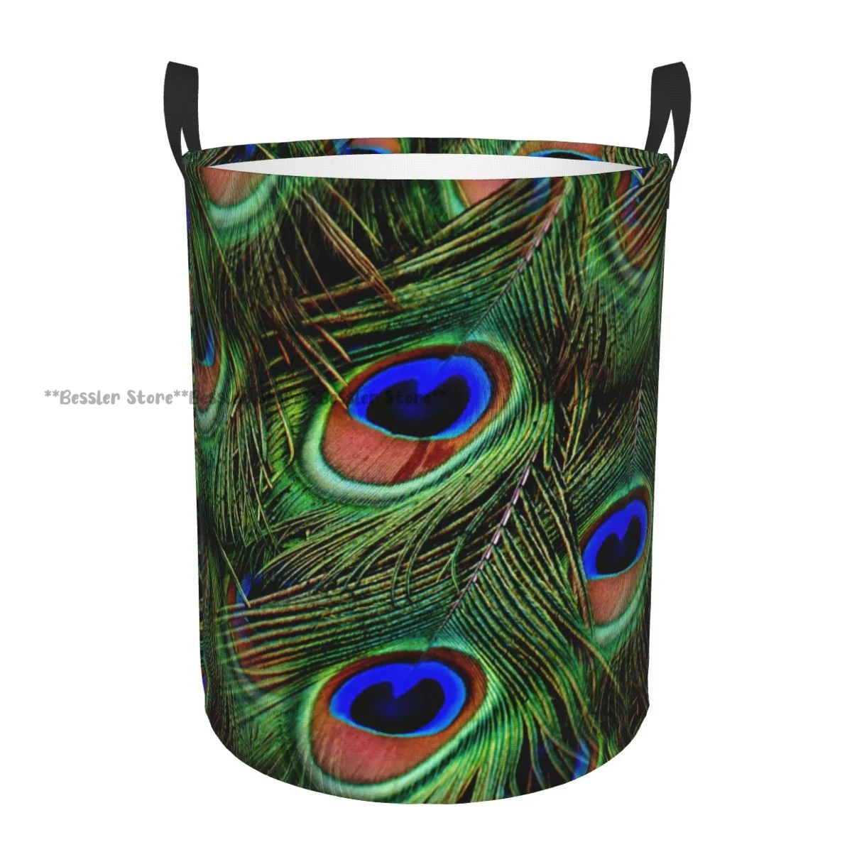 Dirty Laundry Basket Peacock Feathers Folding Clothing Storage Bucket Home Waterproof Organizer