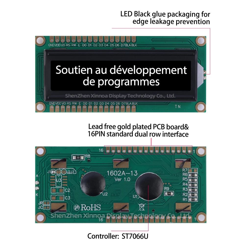 Pantalla LCD de caracteres con interfaz de doble fila 1602A-13 película negra BTN europea azul hielo 5V 3,3 V 80*36MM pantalla LCD LCM