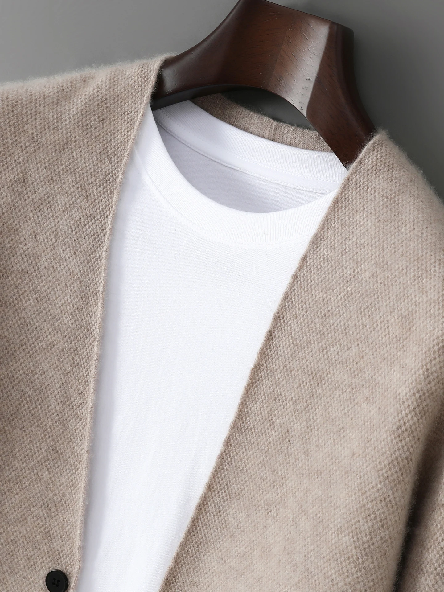 

Мужской кардиган из чистого кашемира с v-образным вырезом, осенне-зимний свободный утолщенный свитер, куртка, повседневный кашемировый вязаный топ