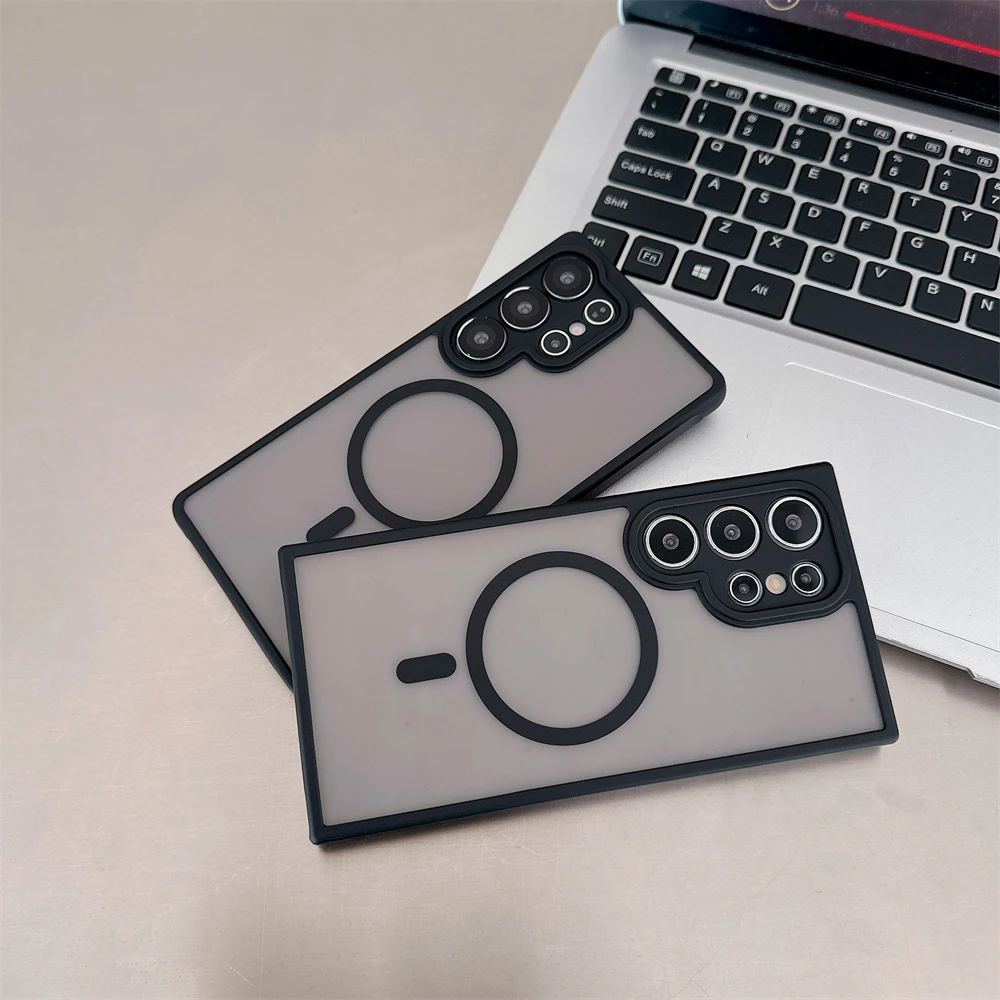 Frosted Magnetic Case For Samsung Galaxy S25 Edge S24 S23 S22 Ultra Plus FE A14 A15 A16 A05 For Magsafe Wireless Charge Cover