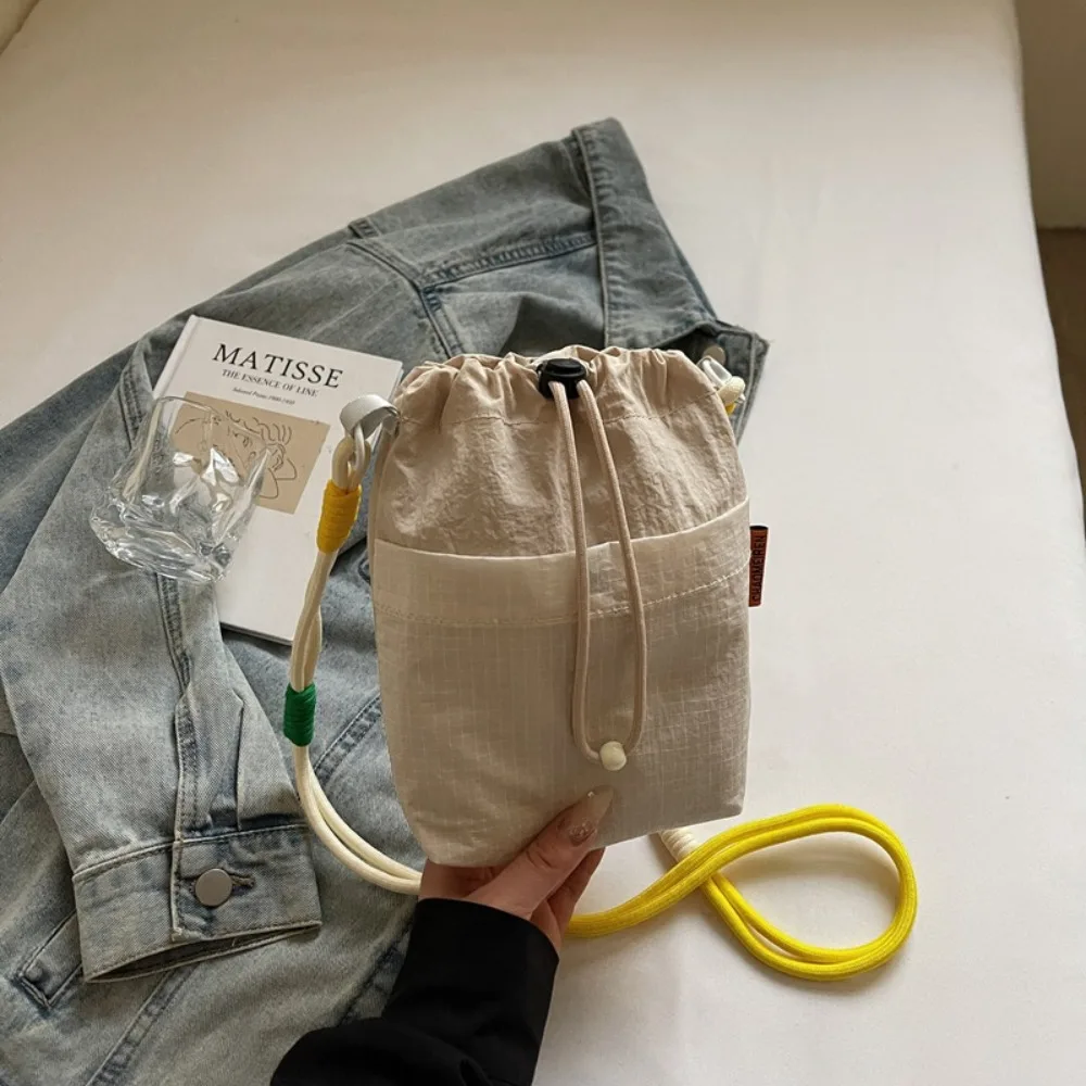

Shoulder Strap Small Drawstring Bucket Bag Nylon Front Pocket Water Bottle Holder Portable Quick Drying