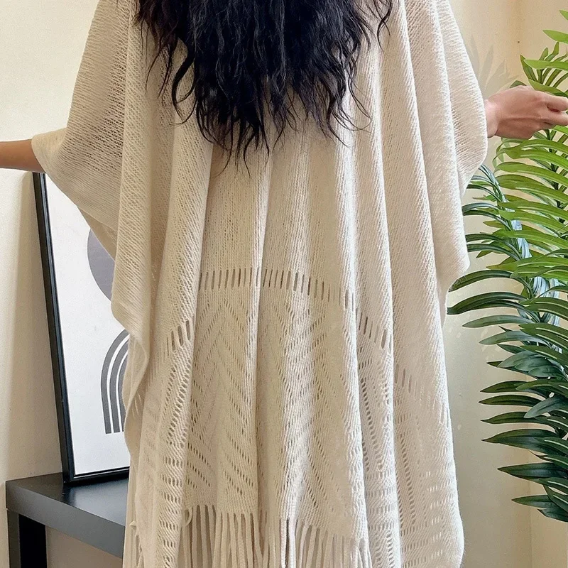 Women Tassle Scarf Air Conditioned Room Or Outdoor Hollow Out Clock Shawl Tops MXFS-SS-A405