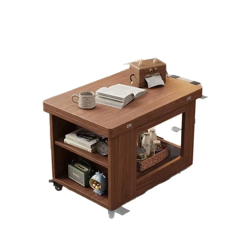 Solid wood mobile foldable coffee table household sofa trolley