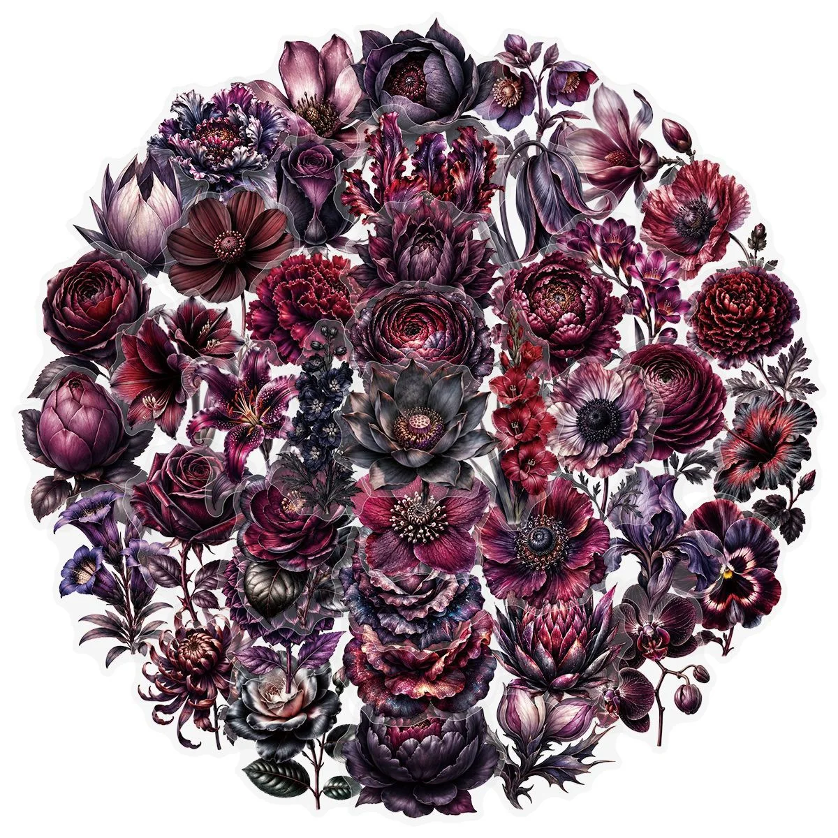 50pcs Gothic Dark Red Rose Flower Transparent Stickers Album Label Laptop Phone Decoration Decals DIY Aesthetic Sticker