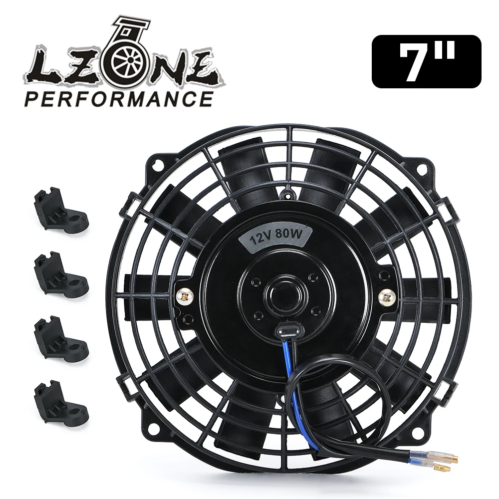 LZONE - 7 Inch Universal 12V 80W Slim Reversible Electric Radiator AUTO FAN Push Pull With mounting kit  Type I  7