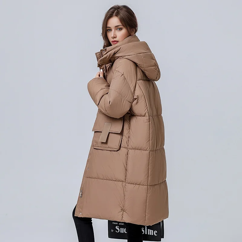 

2024 New Winter Women Long Parkas Pockets Thick Warm Hooded Down Cotton Coat Female Loose Puffer Jackets Windproof Snow Overcoat