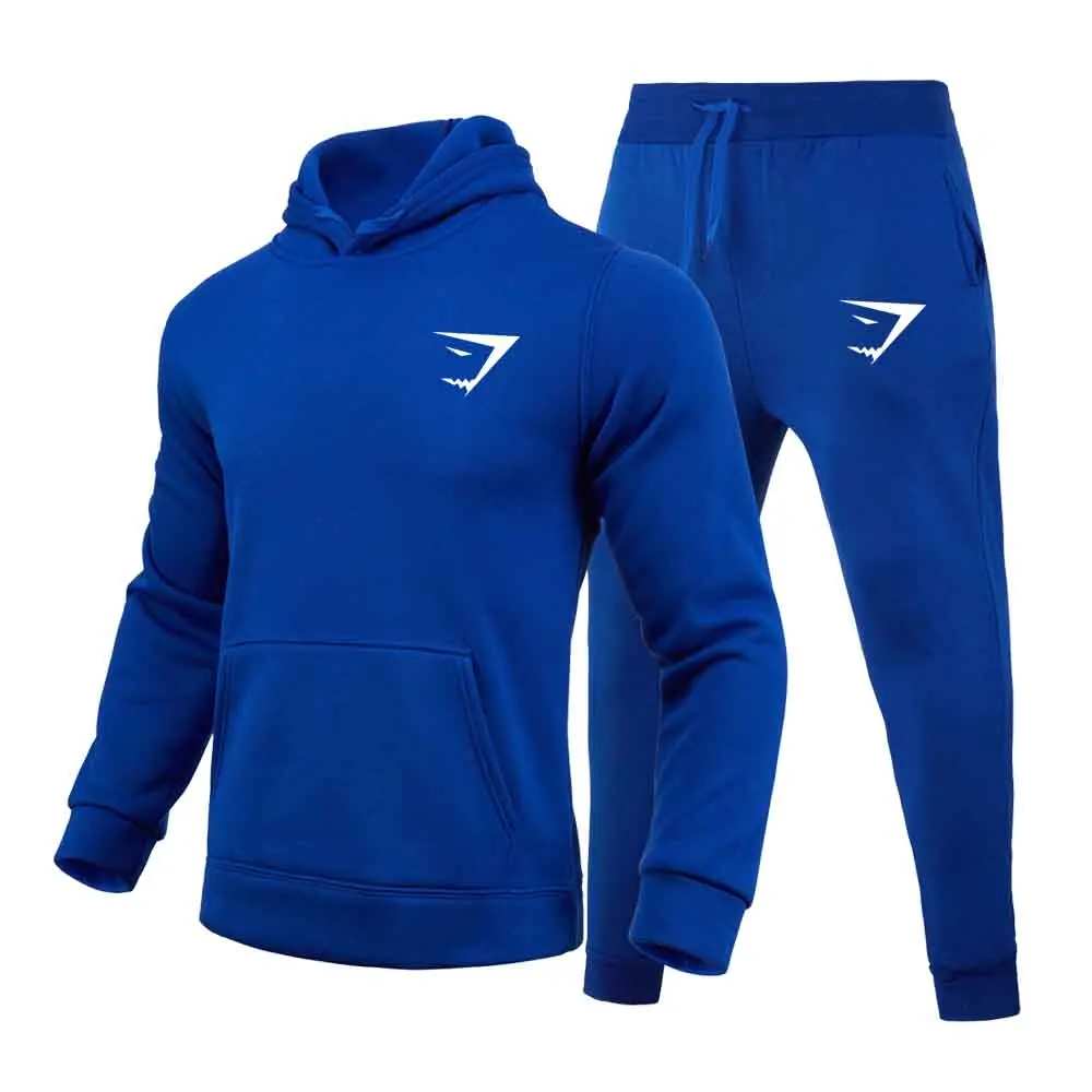 Brand Autumn Winter 2 Pieces Sets Tracksuit Hooded Sweatshirt +drawstring Pants Male Sport Hoodies Running Sportswear Men