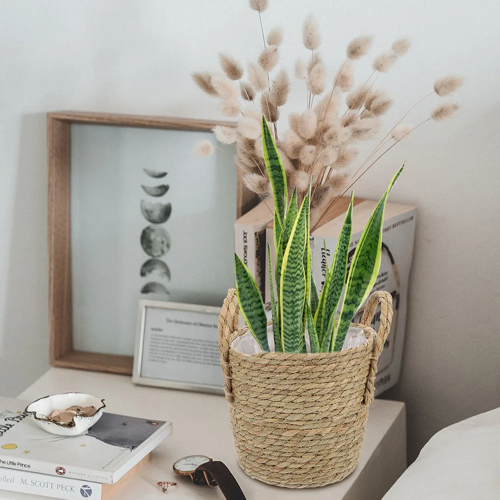 

Straw Flower Basket Plant Stand Indoor Planter Rustic Woven Baskets Garden Wormwood Pot Decorative Container Small Organizer