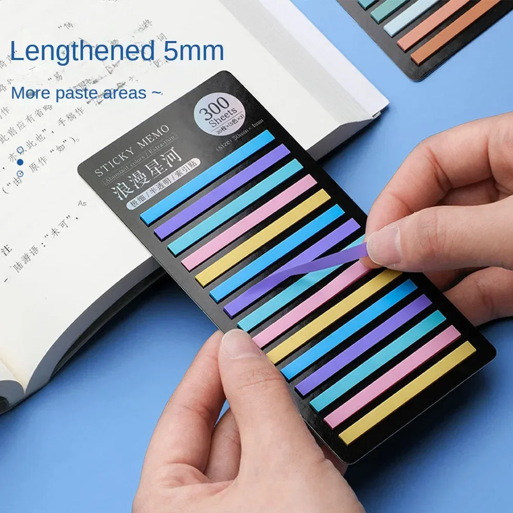 Arco-íris longo índice adesivos, Semi transparente Sticky Notes, PET fluorescente, cor impermeável, nota marcação chave, 300 folhas