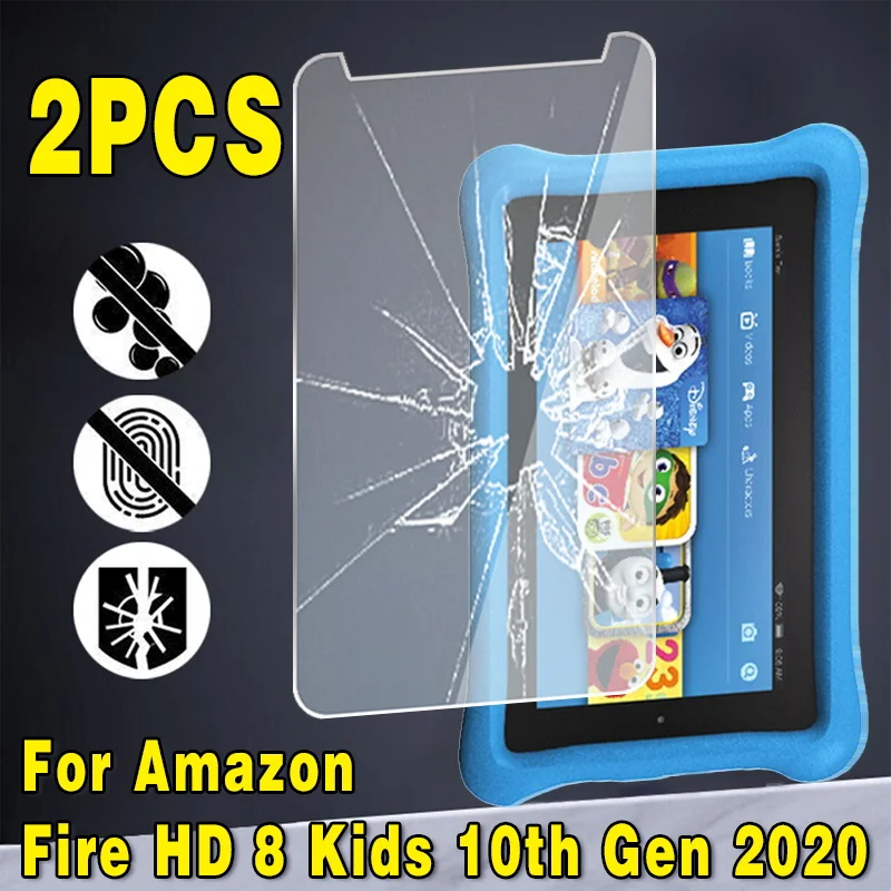 2Pcs Tempered Glass for Fire HD 8 Kids 10th Gen 2020 9H Explosion Proof Anti-fingerprint Full Film Tablet Screen Protector