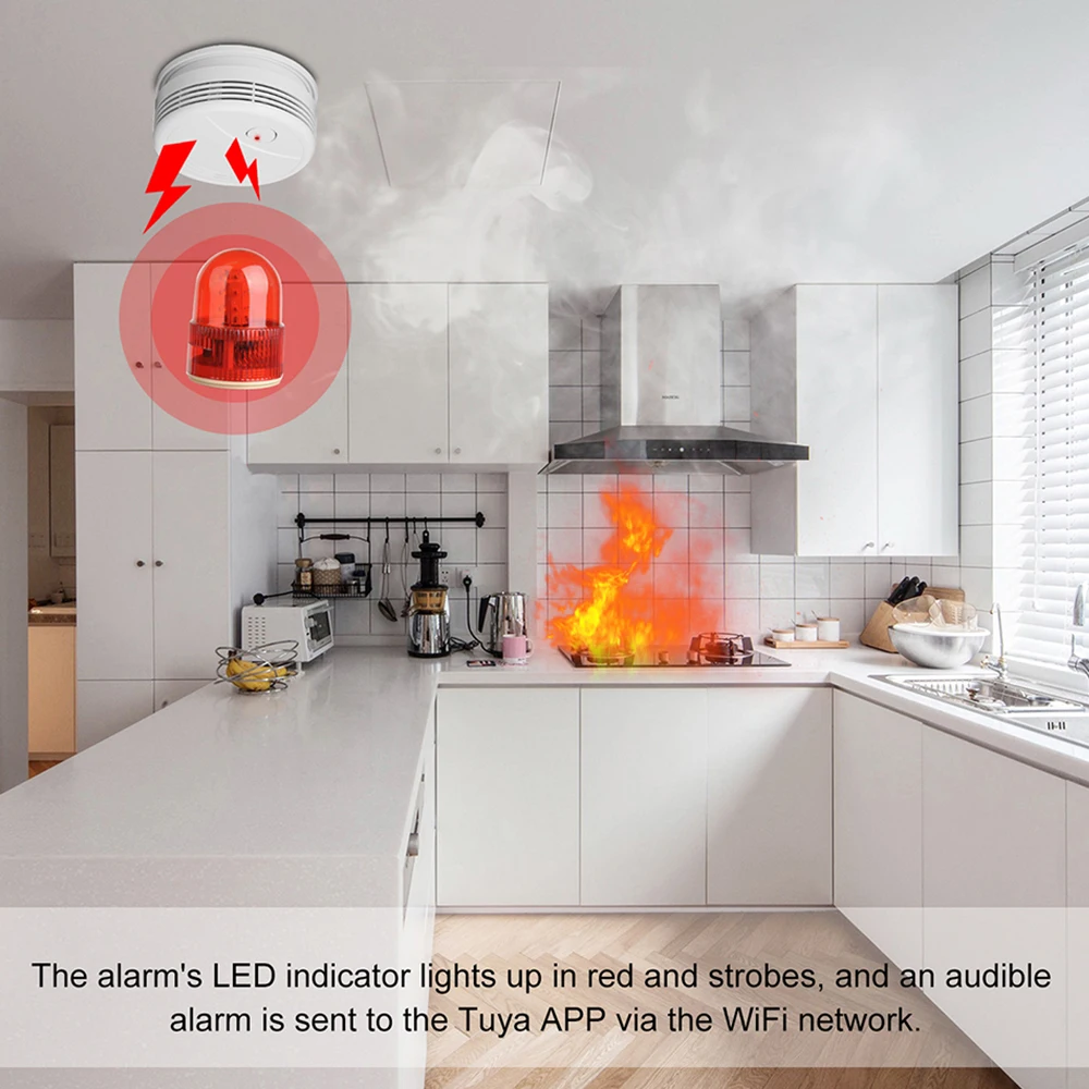 Tuya Smoke Detector Wifi Fire Alarm System Smokehouse For Home Office Portable Security Fire Alarm