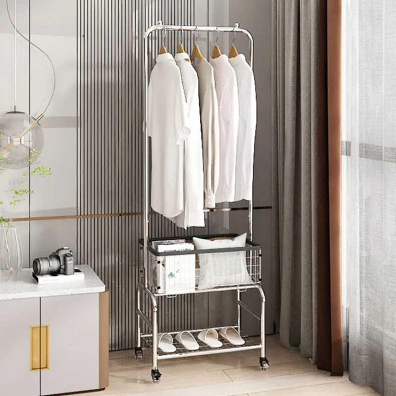 custom.3 Tier Metal Pole Rack Hanging Bar Laundry Cart Garment Rack Clothing Display Rack With Basket Storage
