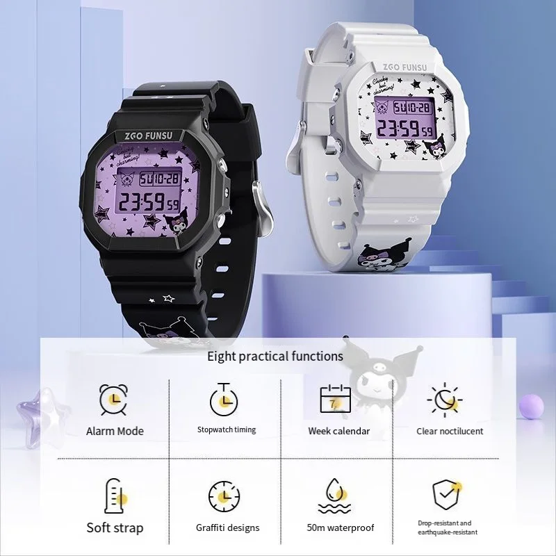 Sanrio Kuromi Leuke Meisjes Smart Sporthorloge Studenten Waterdichte Lichtgevende Timer Hot Products Elektronische Horloges Verjaardagscadeaus
