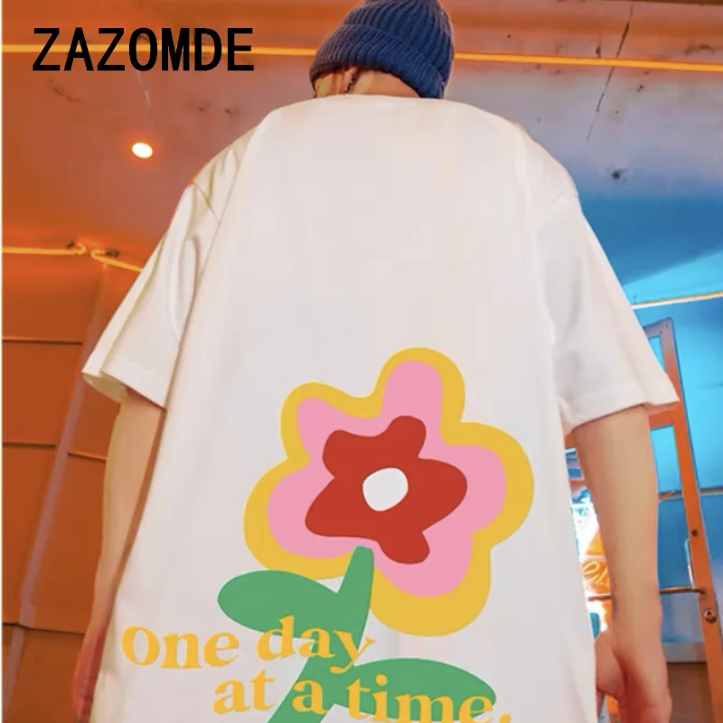 ZAZOMDE 2024 Floral Printed Man All-match Loose Long Sleeve T-shirt Out Wearing Summer Top O-neck Casual Cotton Tees
