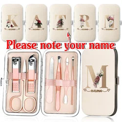 Customized Name 7Pcs Portable Manicure Set Pedicure Kit Organizer Stainless Steel Nail Clippers Case Care Tools Grooming Suit