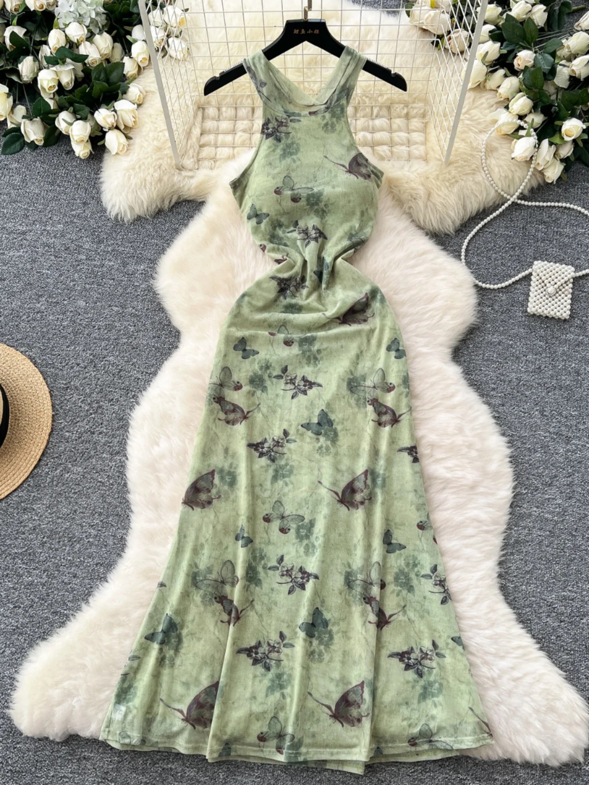 Ele Retro Chinese  Print ter Ne Slim Fit Svel Women's Dr Sexy Bal Mid-Length A-Line Gown