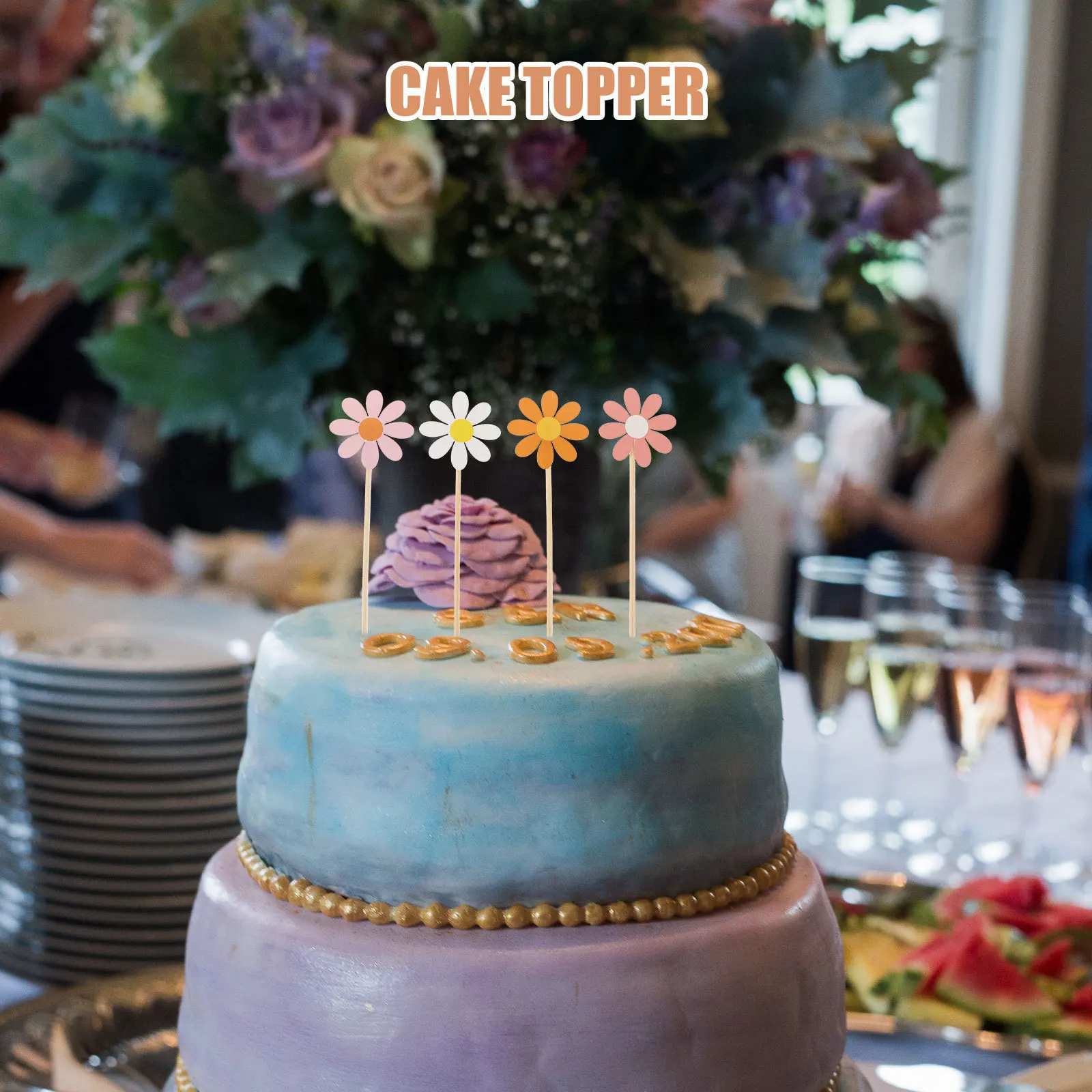 

40Pcs Daisy Flower Cake Picks Creative Cupcake Toppers Wedding Birthday Dessert Decorating Supplies Decorative Food Picks