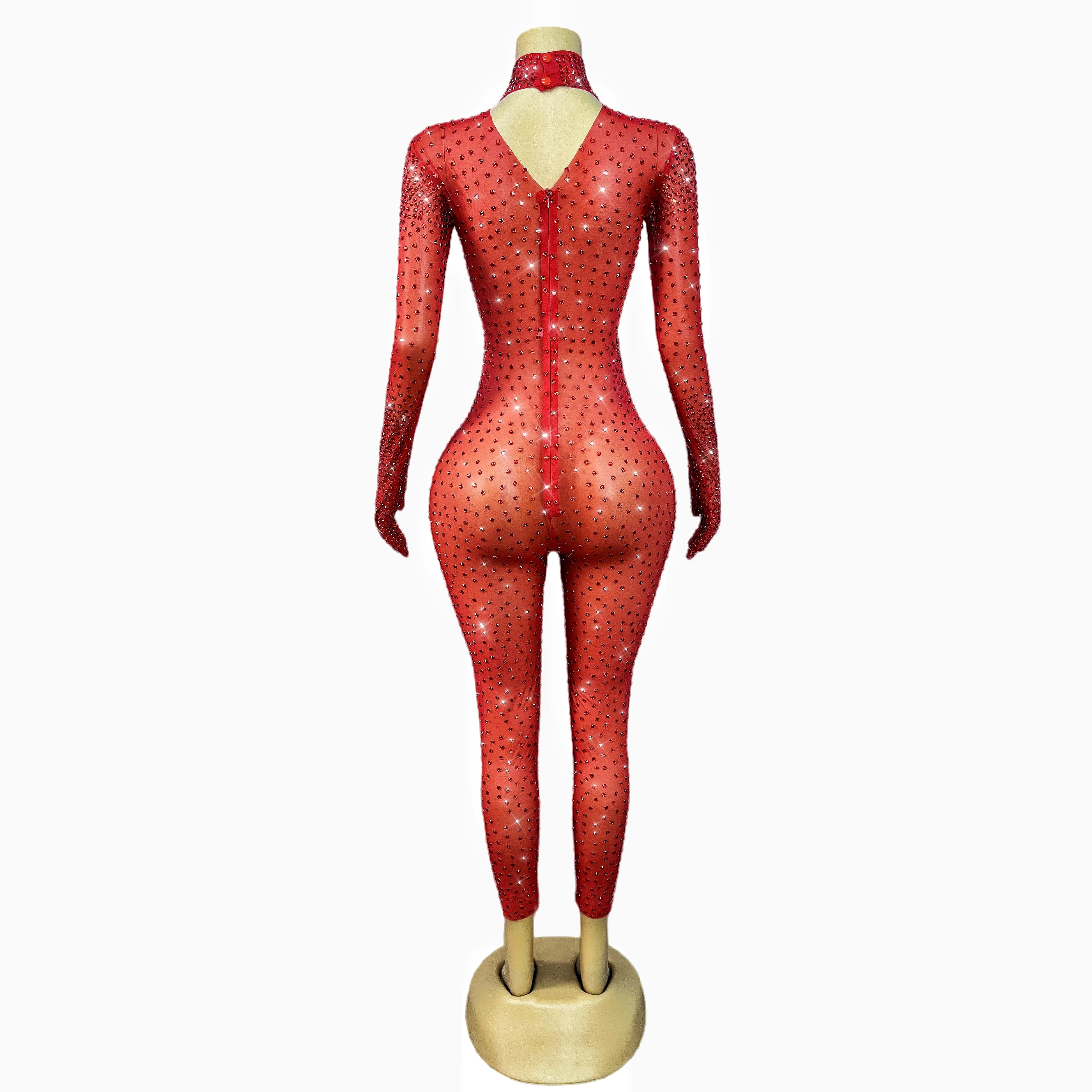 Luxurious Bingbling Handmade Rhinestones Mesh Jumpsuit Singer Dancer Performance Club Birthday Party Show Photoshoot Costume