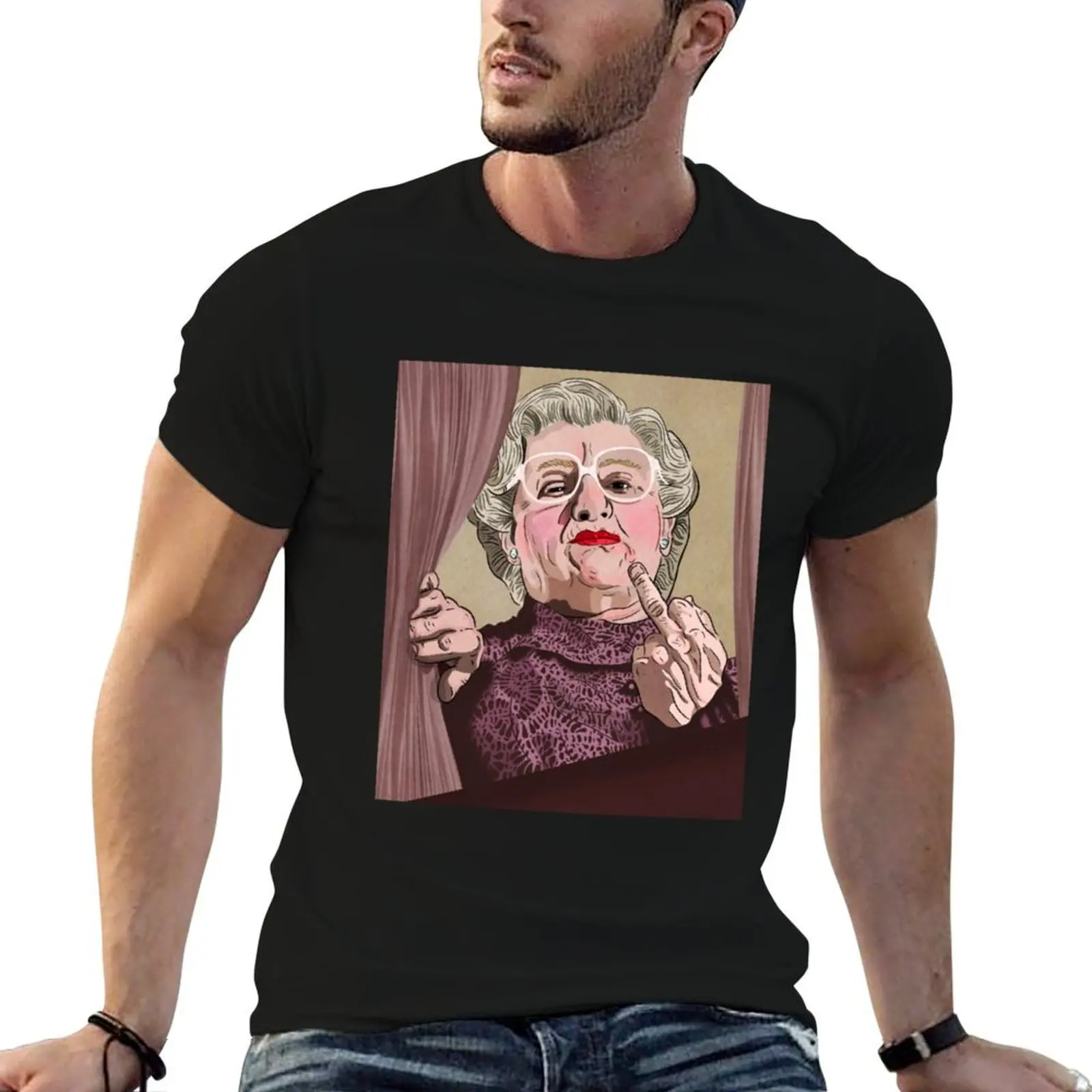 

Mrs Doubtfire middle finger poster T-Shirt t shirt man cotton man t shirt cotton T-Shirt