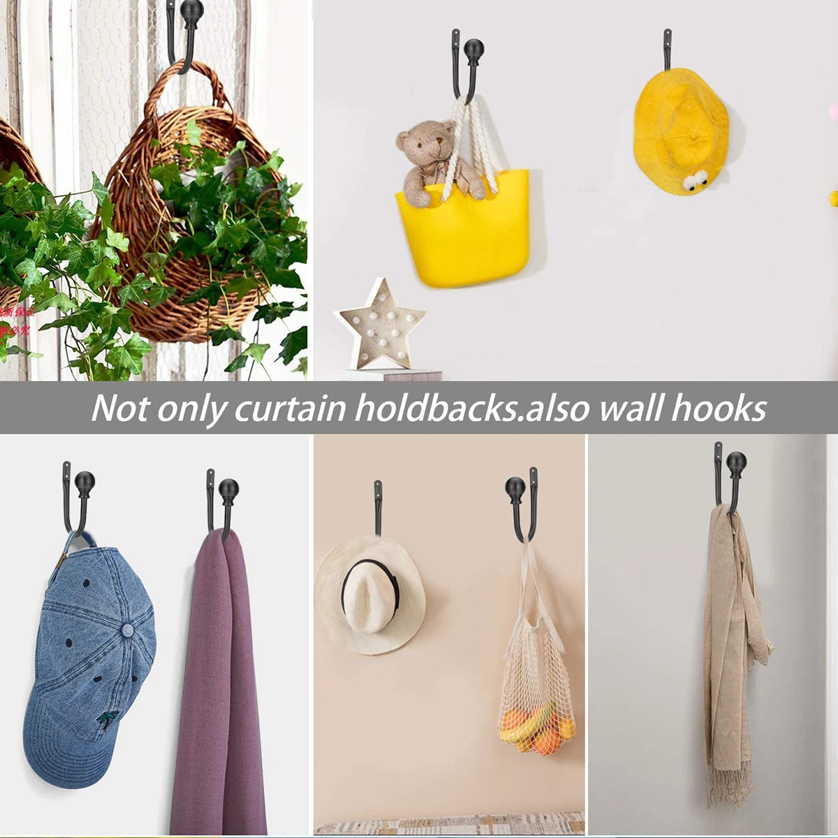 2Pcs Retro Curtain Holdbacks U Shaped Curtain Hooks Holder Accesories Decorative Wall Mounted Drapery Holdbacks Clip with Screw