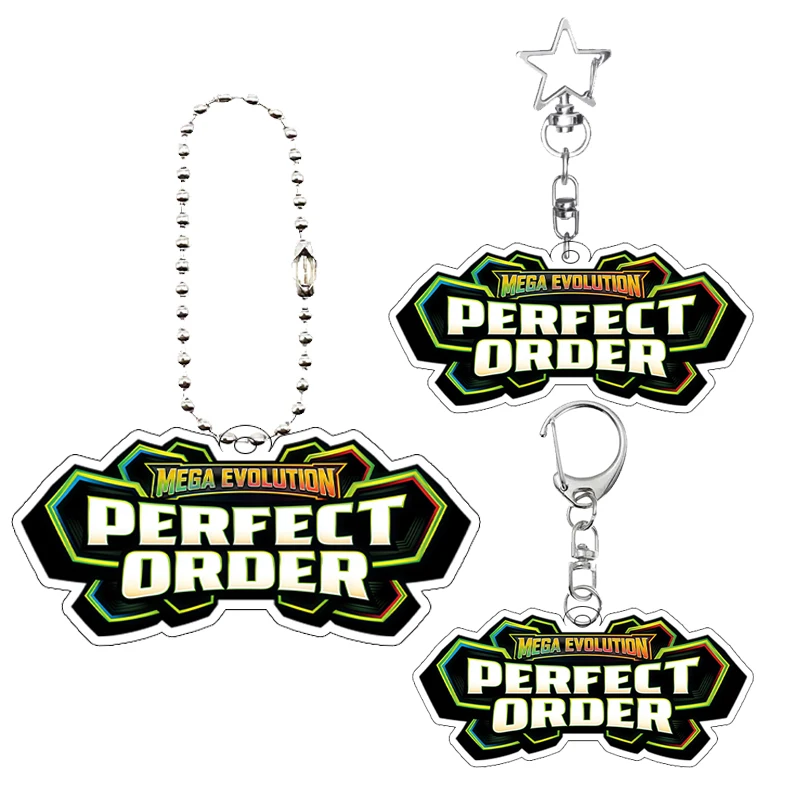 Anime Ptcg Mega Evolution Perfect Order Series Pocket Monster Logo Card Acrylic Keychain Cartoon Bag Pendant Keyring Gifts Toys