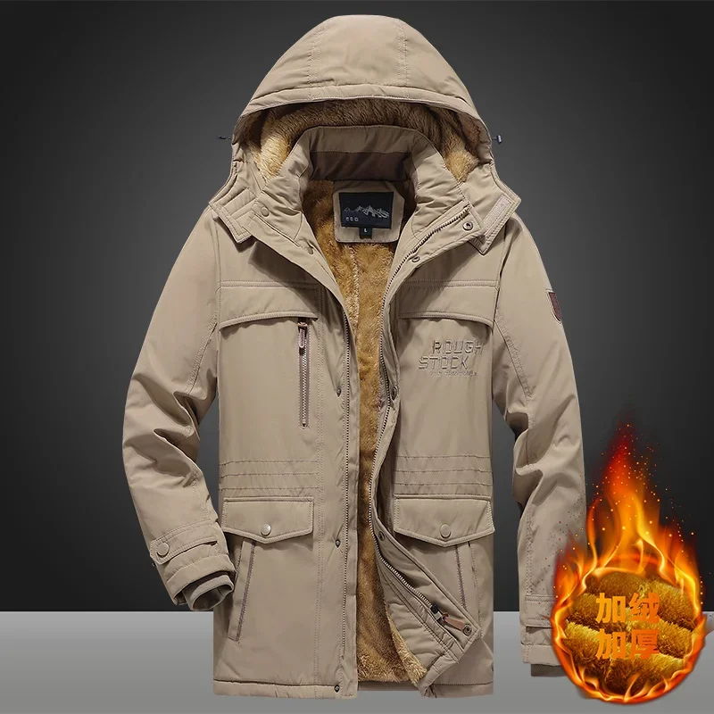 

Men Fashion Casual Thick Jacket Male Fur Collar Fleece Parkas Men Winter Parka Down Jackets Military Windproof Hooded Parka