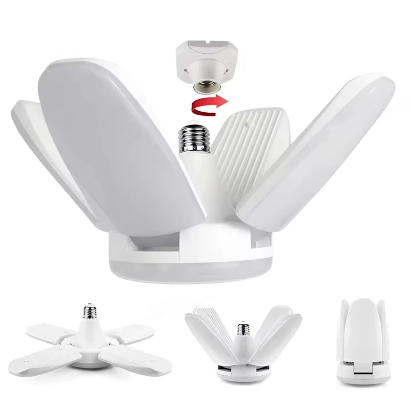 Lâmpada led dobrável em formato de ventilador e27, deformação ac220v/110v para casa, luz de teto, armazém e garagem, lâmpada branca 6500k
