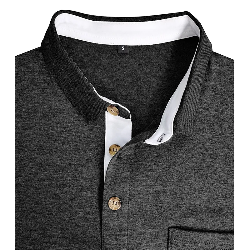 Frühling Trend männer Langarm Casual T-shirt Solide Revers Button Up Pullover Tops Herbst Drehen Unten Kragen Bodenbildung Polo-Shirt – Detail 14
