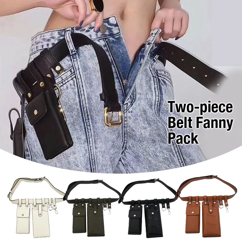 

1 Set Women Waist Bag Hip Hop PU Leather Belt Bags Tactical Crossbody Chest Bag Female Fanny Pack Luxury Hip Pocket