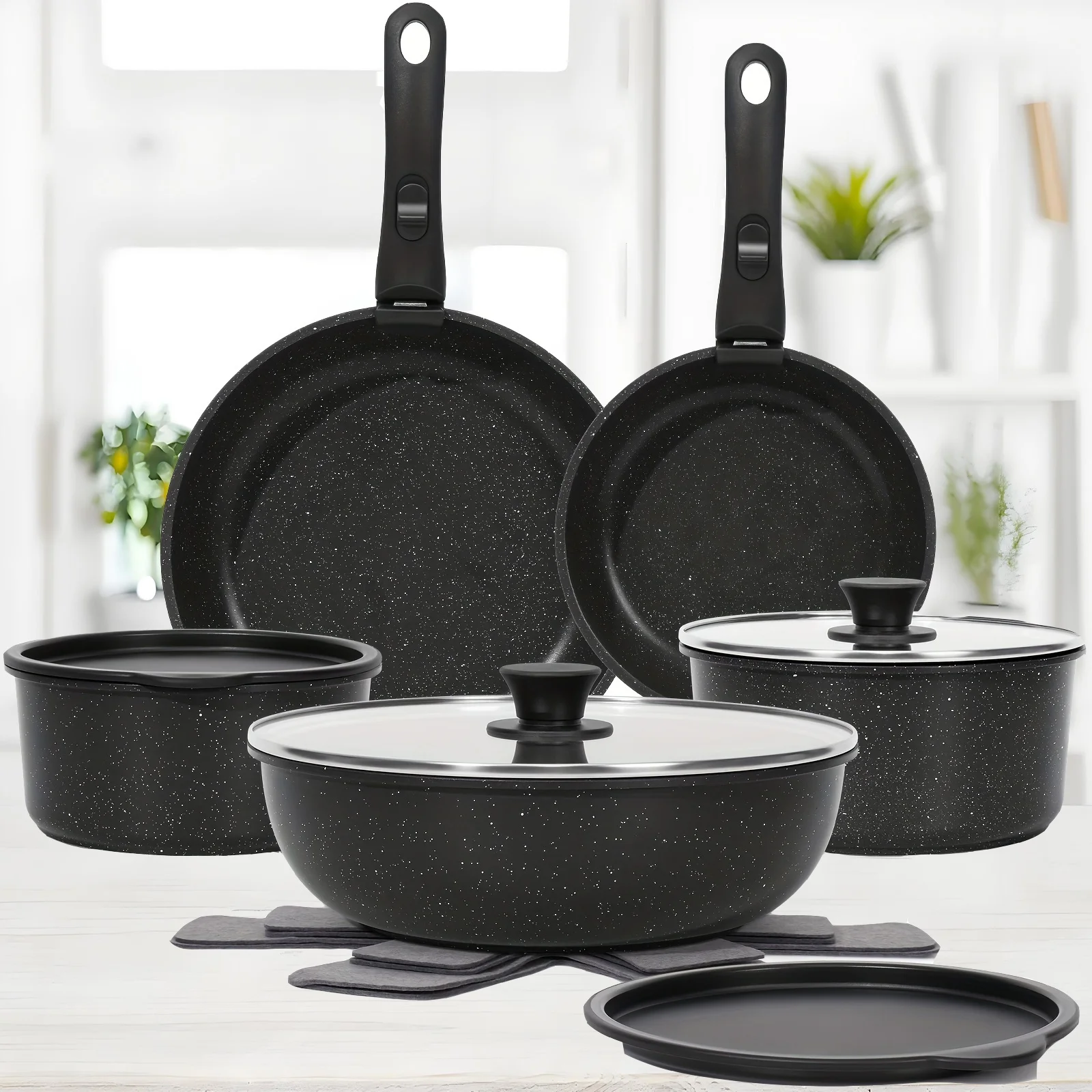 

15pcs Pots And Pans Set Non Stick, Cookware Sets With Detachable Handle, Nonstick RV Kitchen Cooking Tools Removable Handles, Oven Safe, Induction Fast, Stackable Induction Cookware, Kitchen Cookware, A Gift For Family And Friends
