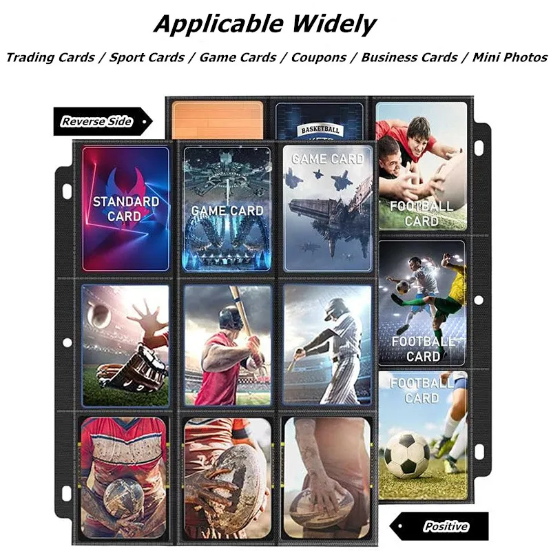 10 Sheets/Pack 18 Pockets Board Game Card Pages Baseball Card Trading Card Sleeves Binder Fit for 3 Ring Card Holder Protector