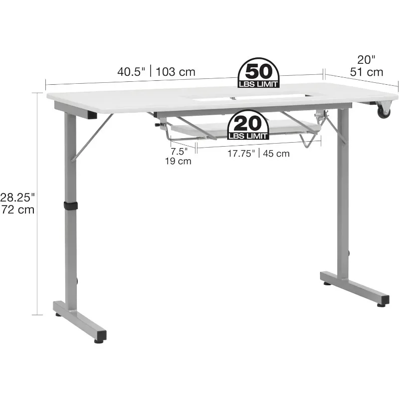 Silver/Whit  .Rollaway II Compact Portable Folding Sewing Table, Authenticity guarantee