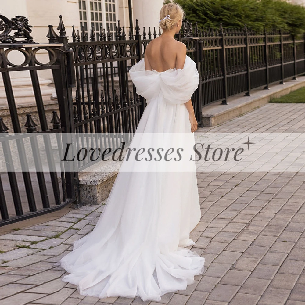 Weilinsha Charming A-Line Sweetheart Bohemian Wedding Dress Ladies Off the Shoulder Sequined Side Slit Backless Bridal Gowns