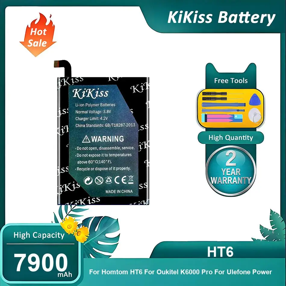Сменный аккумулятор для мобильного телефона Homtom HT6, Oukitel K6000 Pro, Ulefone Power, DOOGEE T6 Pro, HT6, 7900 мАч