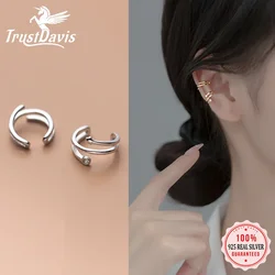 TrustDavis Real 925 Sterling Silver Fashion Sweet 3 Layer Star CZ Charm Clip Earrings For Women Wedding Party Jewelry DA2467
