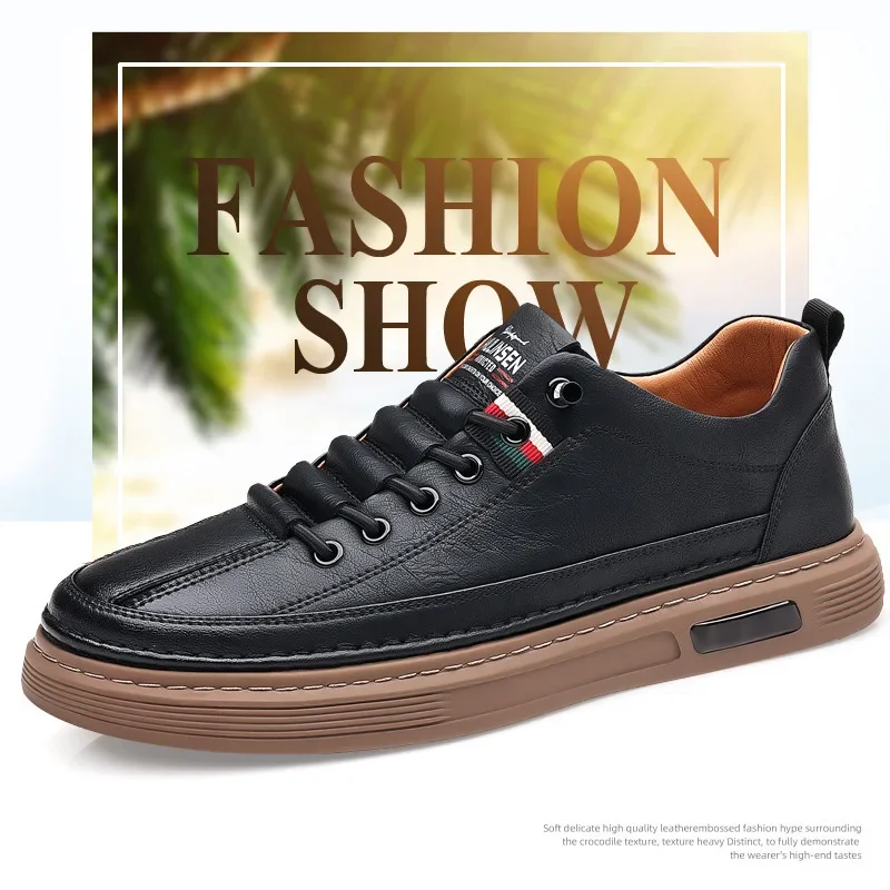 Men's shoes spring and autumn style 2024 new trend versatile men's casual shoes board shoes leather soft sole breathable leather