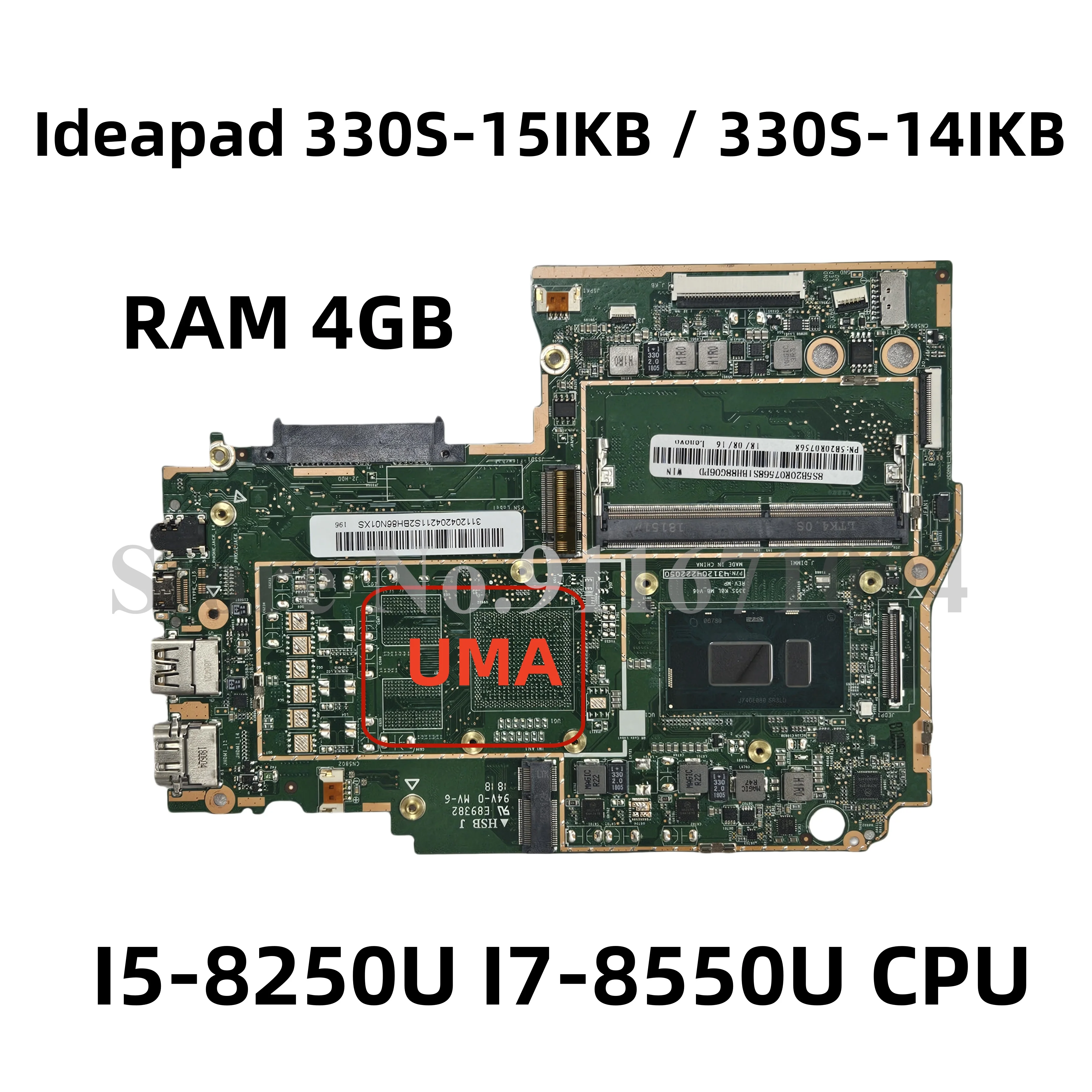 For Lenovo Ideapad 330S 330S-15IKB 330S-14IKB Laptop Motherboard With Core i3 i5 i7 CPU UMA 4GB-RAM DDR4 5B20S71219 100% Work