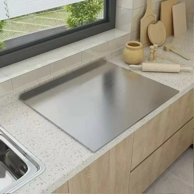 Large L-Shaped Stainless Steel Cutting Board Dual Purpose Kitchen Panel For Cutting Food Kneading Dough Household Use
