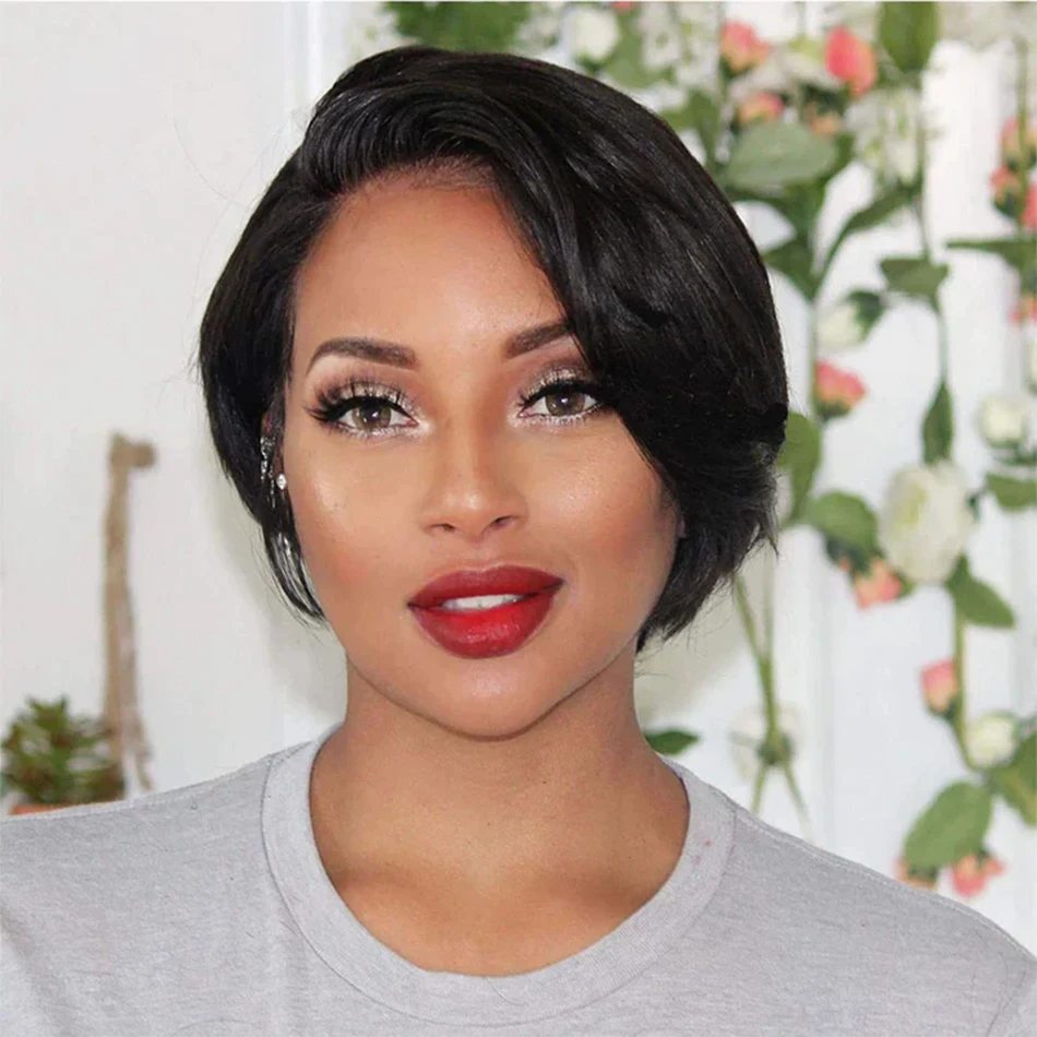 

Human Hair Pixie Cut 13x4 Transparent Lace Front Wigs For Women Short Bob Wig Brazilian Straight HD Lace Frontal Wig 180 Density