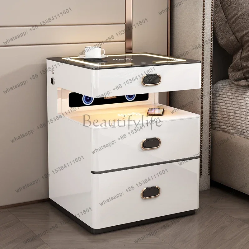 LJY Italian Modern Smart Nightstand with Desk and Storage Drawers Nordic Bedroom Coffee Table Multifunctional Furniture  Home Of