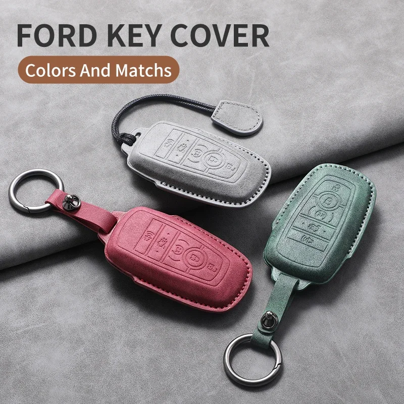 

Sheepskin Leather Car Key Case Cover for Ford Fusion Mustang Edge Explorer Focus F150 F250 F350 F550 Escape for Lincoln Mondeo